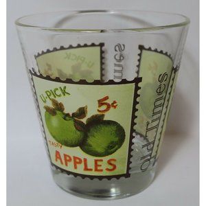 Cerve Old Times Tumbler Glass Fruit Stamp Design U-Pick Green Apples VTG Italy